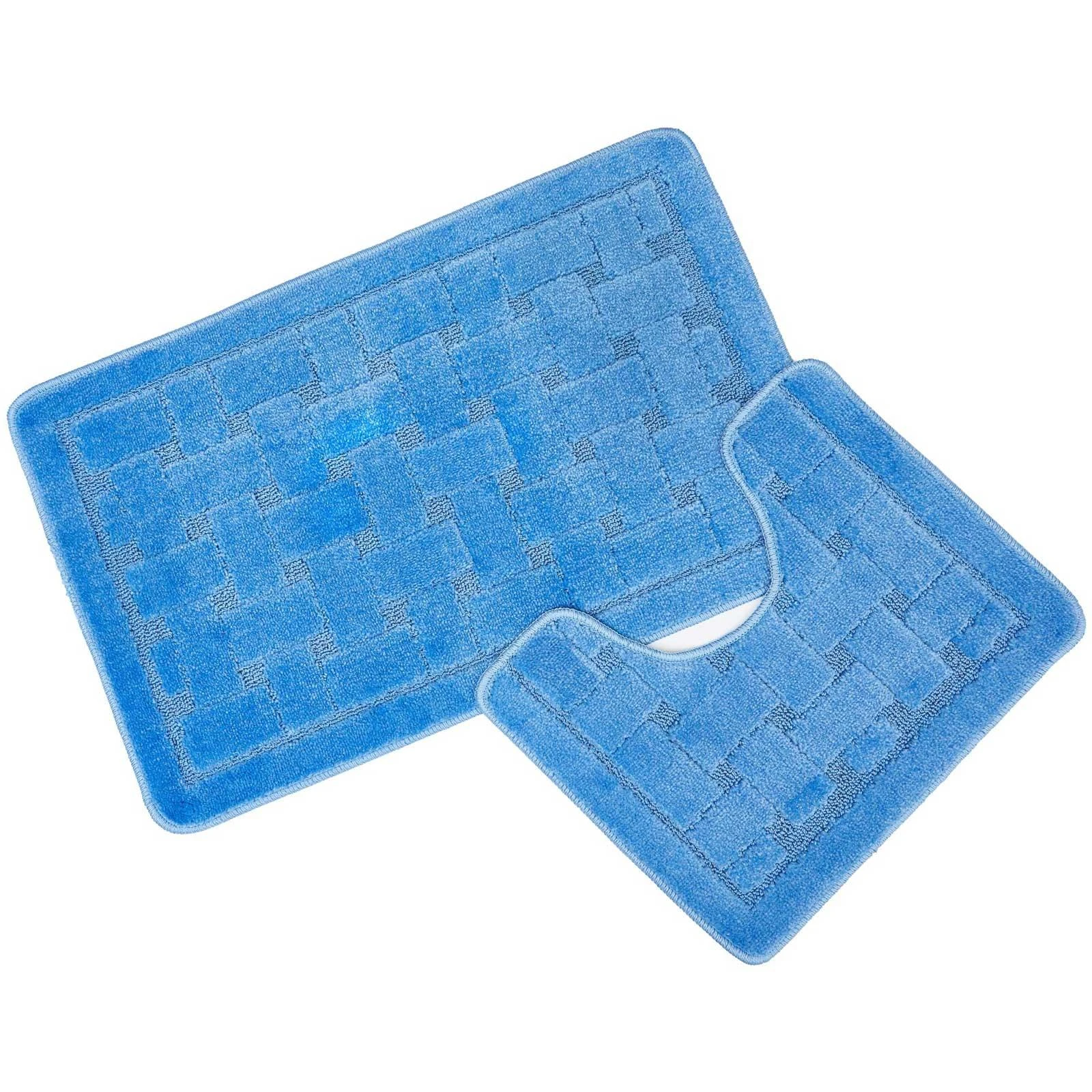 Orkney Non-Slip Bath & Pedestal Mat Set Blue 4 Orkney Non-Slip Bath & Pedestal Mat Set Blue - Image 2