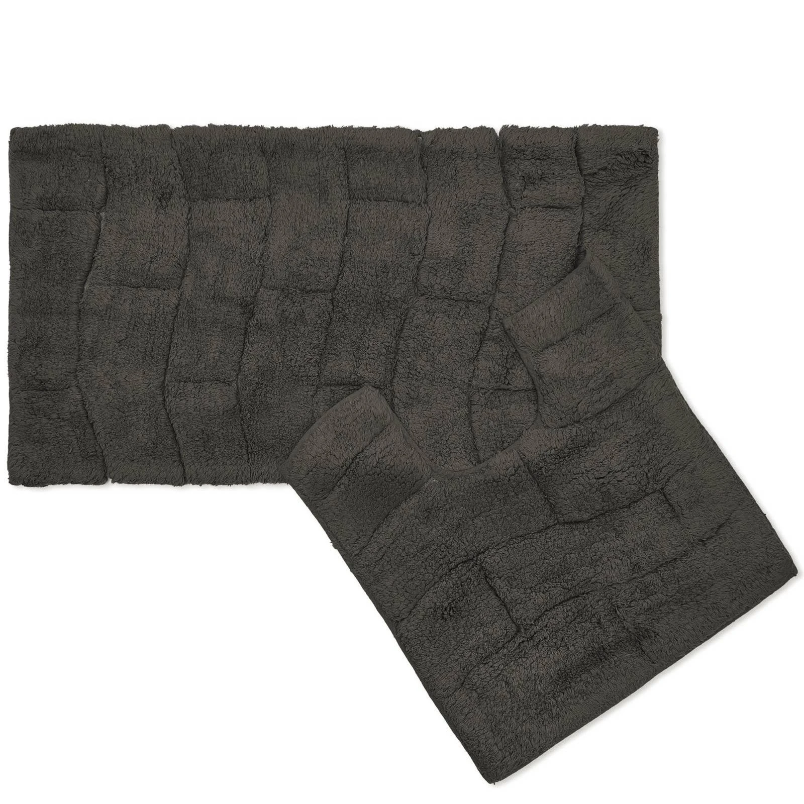 Waves Cotton Jacquard Bath & Pedestal Mat Set Charcoal 4 Waves Cotton Jacquard Bath & Pedestal Mat Set Charcoal - Image 2