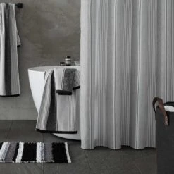 Textured Stripe Silver Shower Curtain