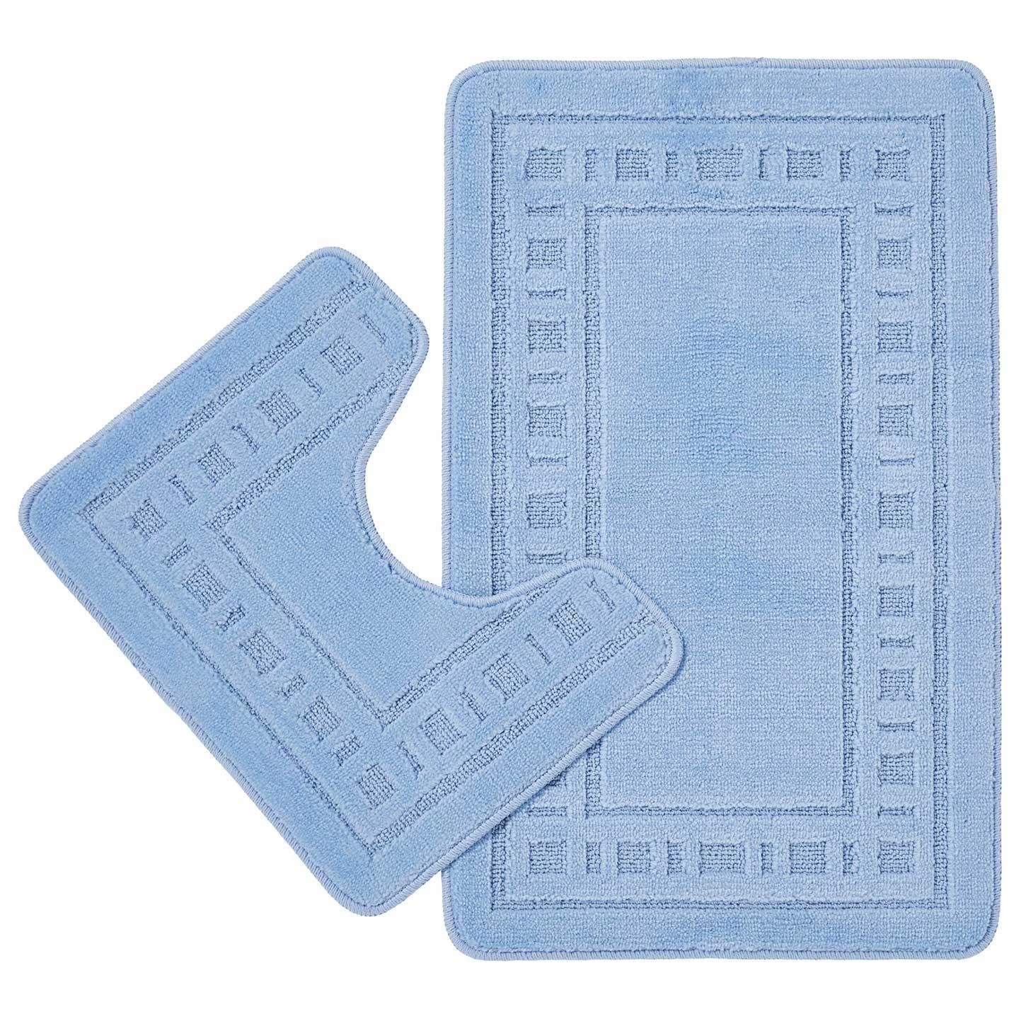 Armoni Bordered Bath & Pedestal Mat Set Blue 3 Armoni Bordered Bath & Pedestal Mat Set Blue