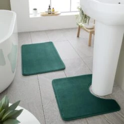 Anti-Bacterial Bath & Pedestal Mat Set Forest Green