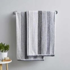 Kelso Stripe 100% Cotton Bath Sheet Pair Charcoal Grey