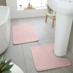 Anti-Bacterial Bath & Pedestal Mat Set Pink