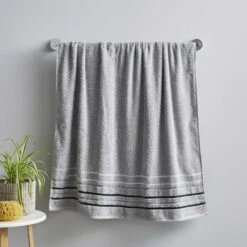 Java Stripe 100% Cotton Towel Grey