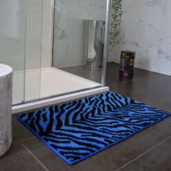 Allure Zebra Print Non-Slip Bath Mat Blue