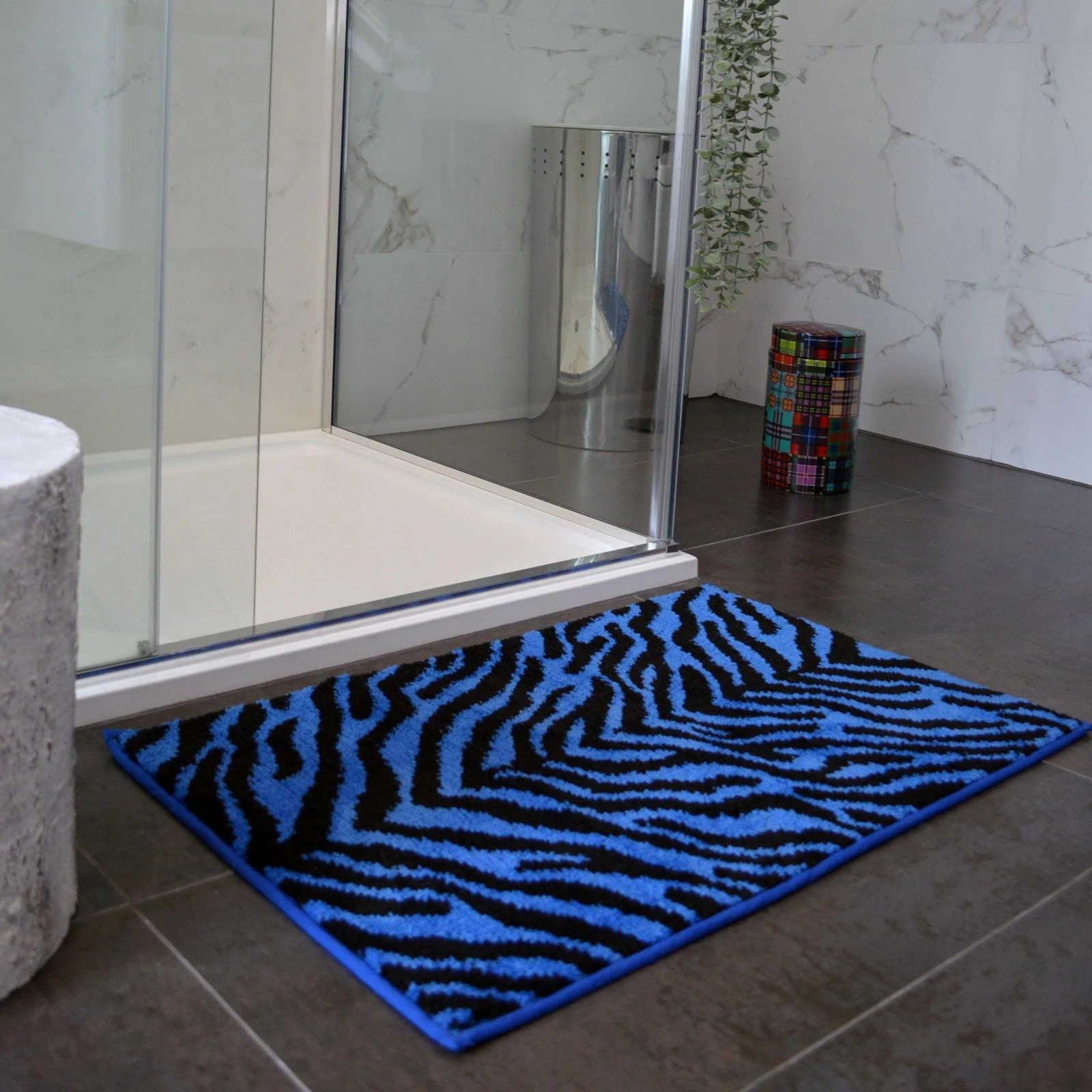 Allure Zebra Print Non-Slip Bath Mat Blue 3 Allure Zebra Print Non-Slip Bath Mat Blue