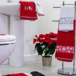 Allure Christmas Embroidered Snowflake Red & White Towel