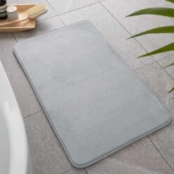 Anti-Bacterial Memory Foam Bath Mat Silver