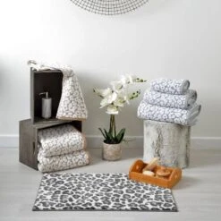 Allure Leopard Print Non-Slip Bath Mat Grey