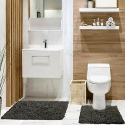 Cotton Loop Twist Bath & Pedestal Mat Set Charcoal