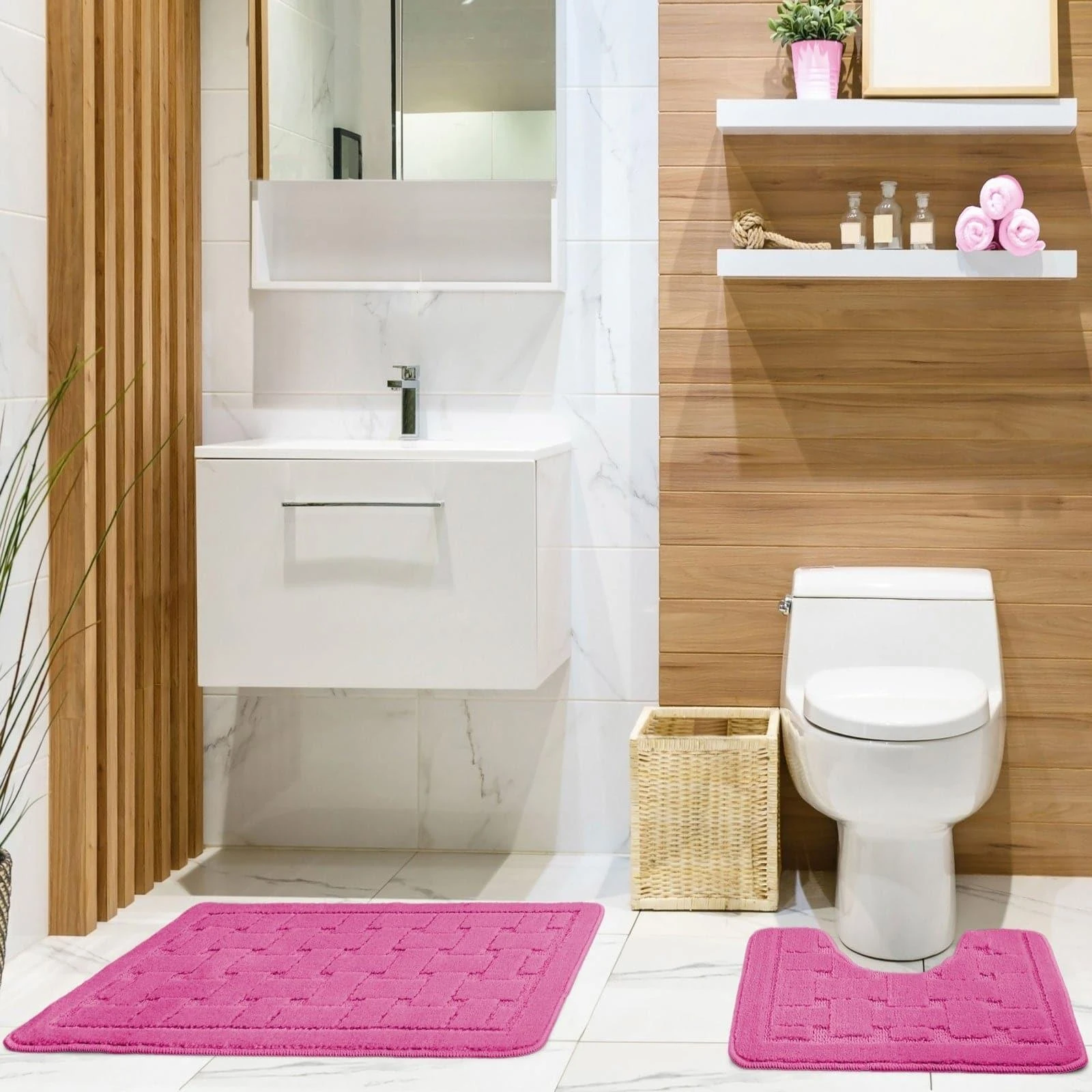 Orkney Non-Slip Bath & Pedestal Mat Set Dusky Pink 3 Orkney Non-Slip Bath & Pedestal Mat Set Dusky Pink