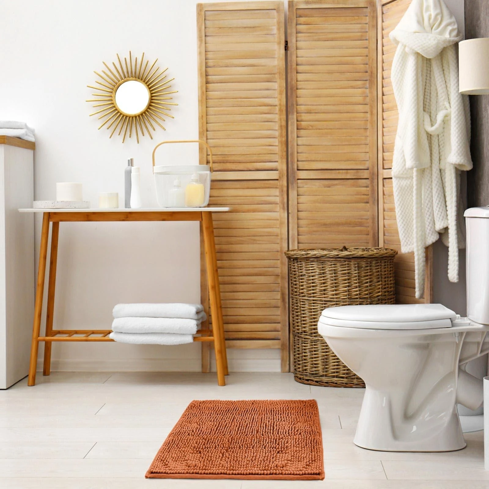 Noodle Non-Slip Chenille Bath Mat Burnt Orange 6 Noodle Non-Slip Chenille Bath Mat Burnt Orange - Image 4