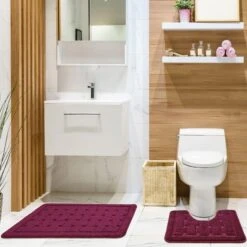 Orkney Non-Slip Bath & Pedestal Mat Set Wine