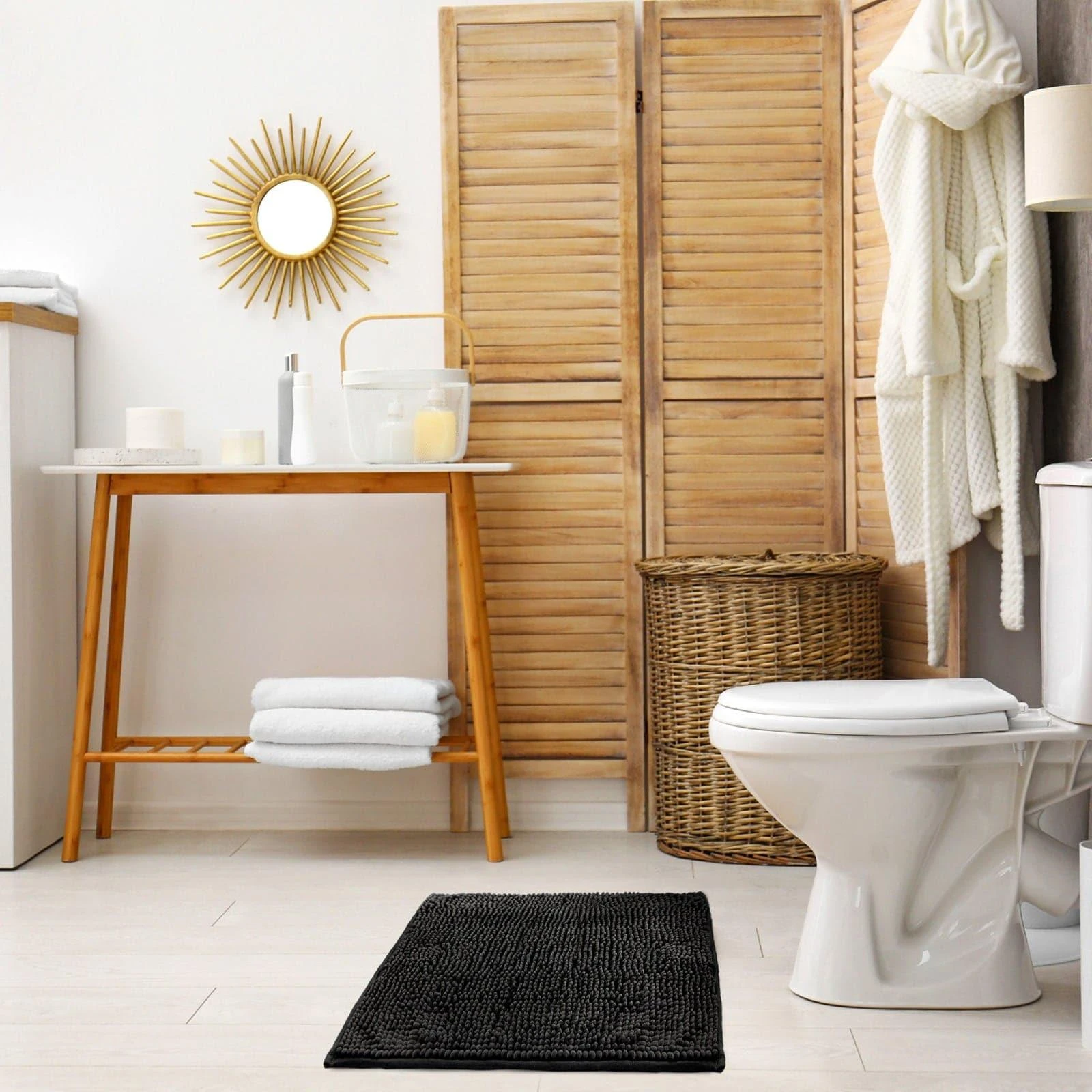 Noodle Non-Slip Chenille Bath Mat Black 6 Noodle Non-Slip Chenille Bath Mat Black - Image 4