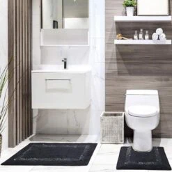 Brillaire Sparkle Bath & Pedestal Mat Set Black