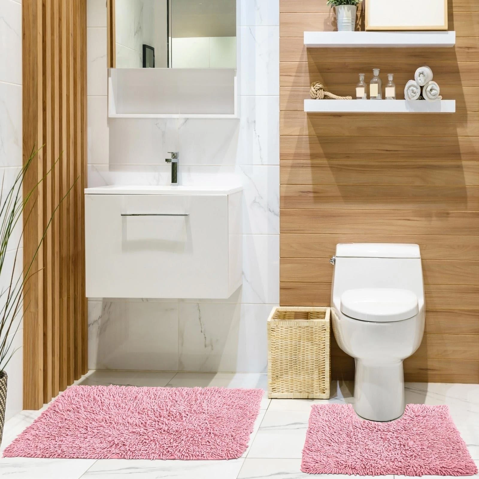 Cotton Loop Twist Bath & Pedestal Mat Set Dusky Pink 3 Cotton Loop Twist Bath & Pedestal Mat Set Dusky Pink