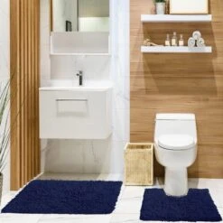 Cotton Loop Twist Bath & Pedestal Mat Set Navy