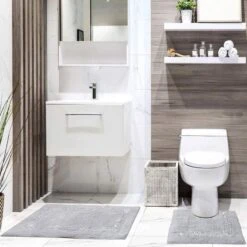 Brillaire Sparkle Bath & Pedestal Mat Set Silver