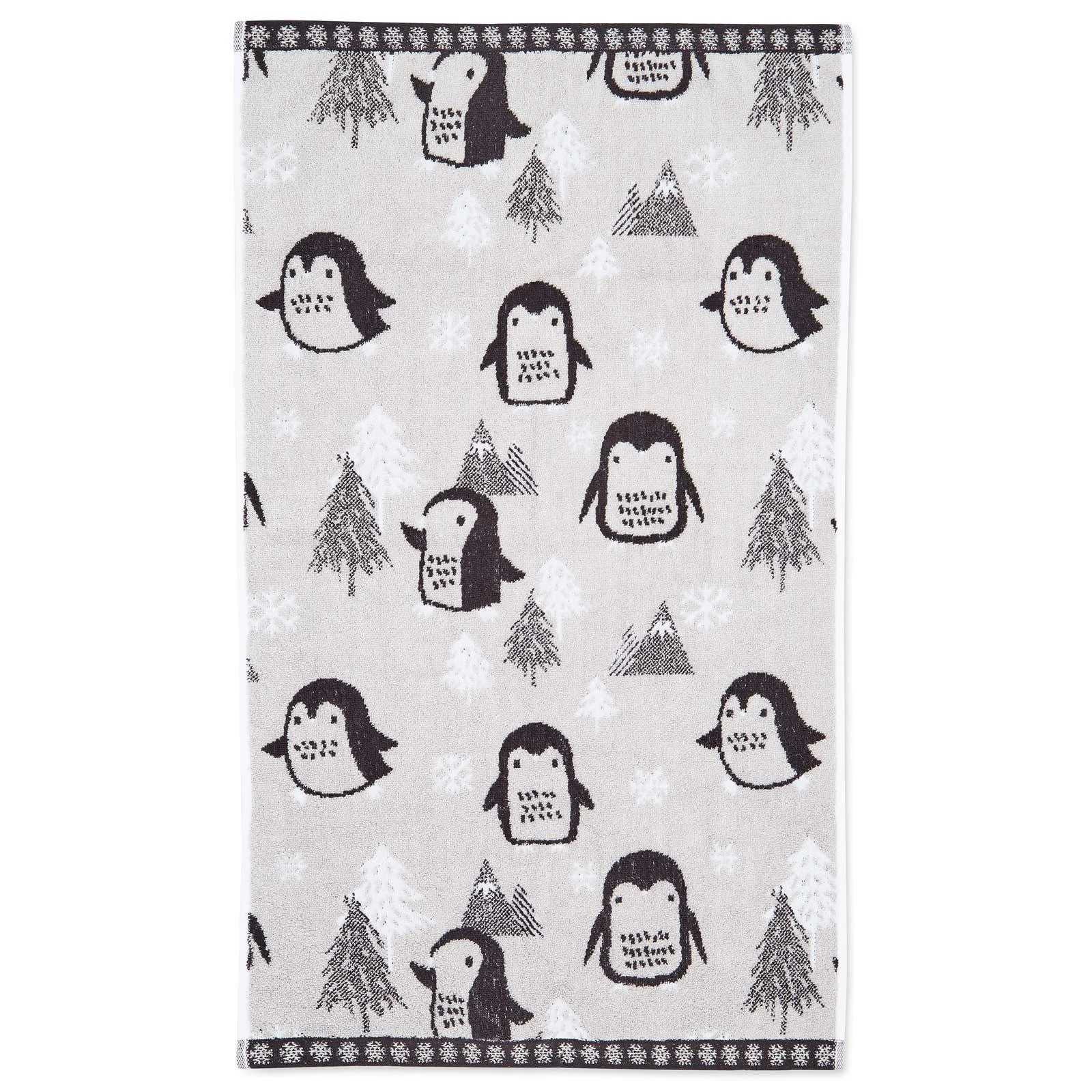 Cosy Penguin Christmas Bath Towel Pair Grey 5 Cosy Penguin Christmas Bath Towel Pair Grey - Image 3