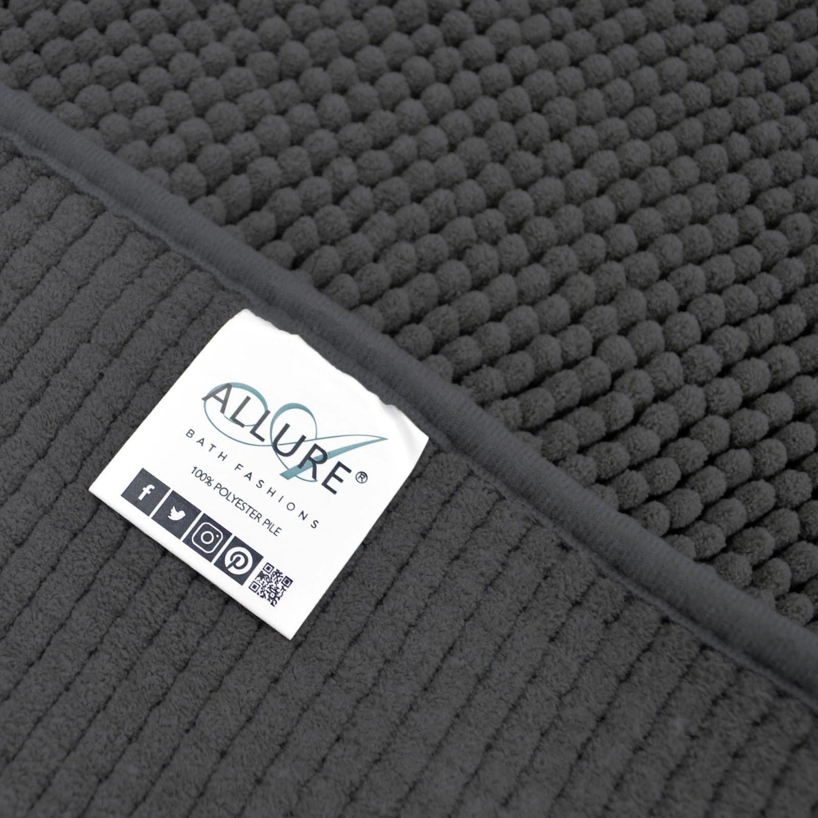 Allure Supersoft Chenille Bath & Pedestal Mat Set Charcoal 6 Allure Supersoft Chenille Bath & Pedestal Mat Set Charcoal - Image 4