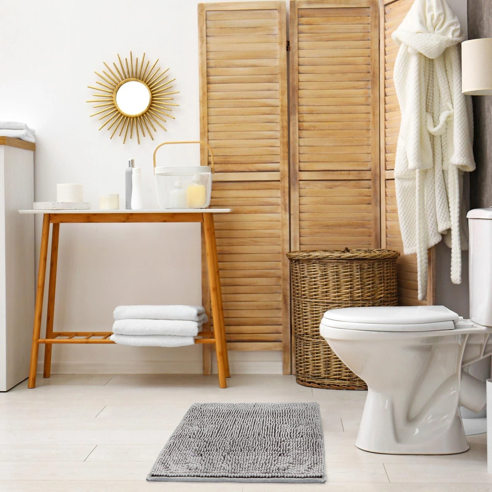 Noodle Non-Slip Chenille Bath Mat Silver 6 Noodle Non-Slip Chenille Bath Mat Silver - Image 4