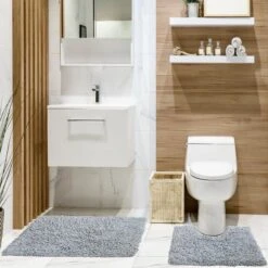 Cotton Loop Twist Bath & Pedestal Mat Set Silver