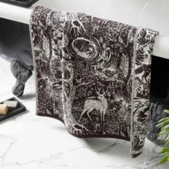 Furn Winter Woods Animal Cotton Jacquard Towels Charcoal