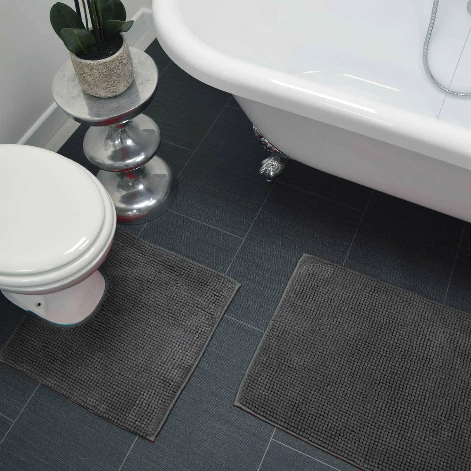 Allure Supersoft Chenille Bath & Pedestal Mat Set Charcoal 4 Allure Supersoft Chenille Bath & Pedestal Mat Set Charcoal - Image 2