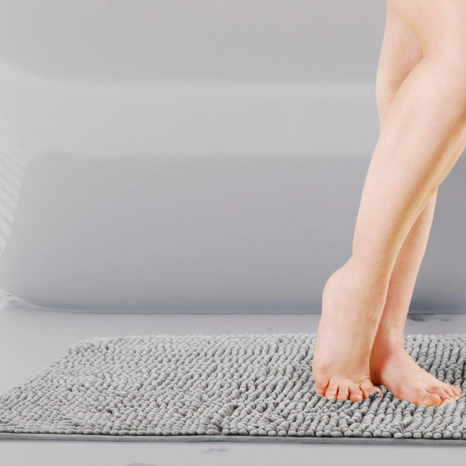 Noodle Non-Slip Chenille Bath Mat Silver 3 Noodle Non-Slip Chenille Bath Mat Silver