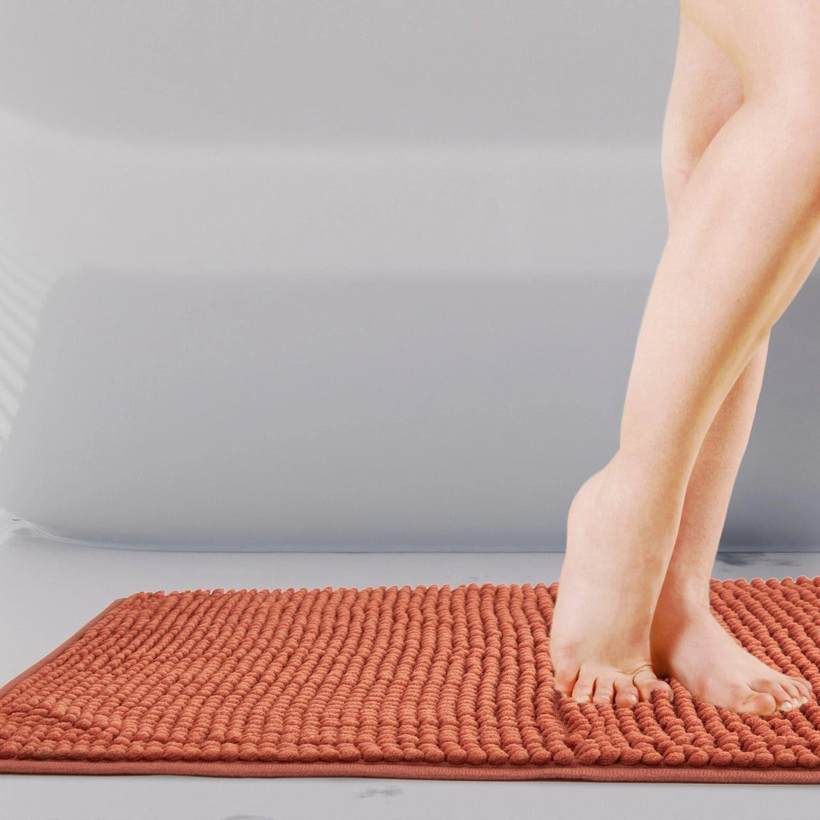 Noodle Non-Slip Chenille Bath Mat Burnt Orange 3 Noodle Non-Slip Chenille Bath Mat Burnt Orange