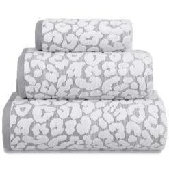 Allure Leopard Jacquard Luxury Cotton Towel Grey