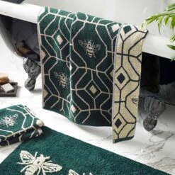 Furn Bee Deco Geometric Cotton Jacquard Towels Emerald