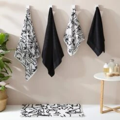 Furn Everybody Abstract Cotton Jacquard Towels Black