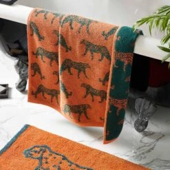 Furn Leopard Animal Cotton Jacquard Towels Orange