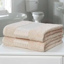 Windsor 100% Cotton Bath Sheet Pair Biscuit