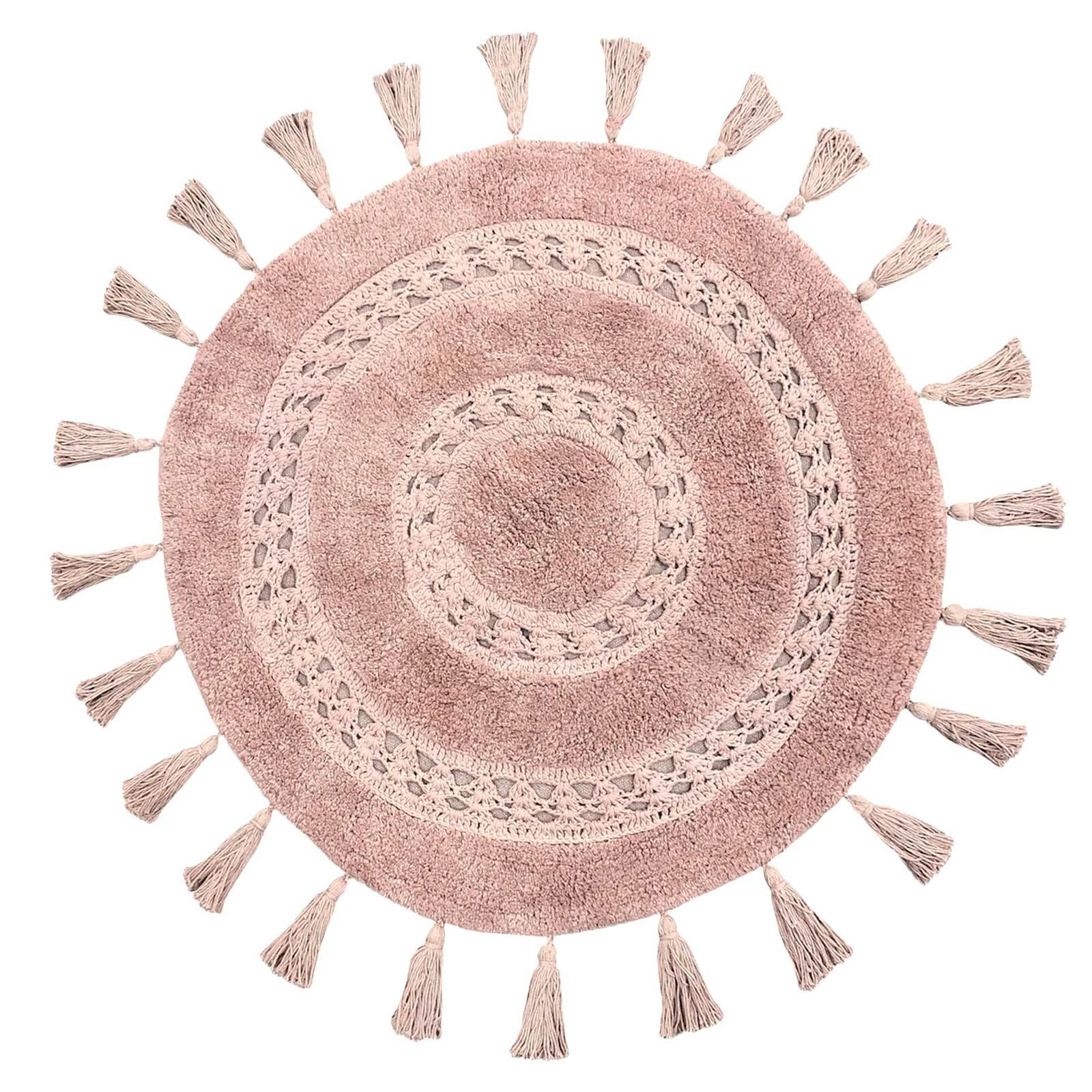 Circle Tassel Cotton Bath Mat Blush 4 Circle Tassel Cotton Bath Mat Blush - Image 2