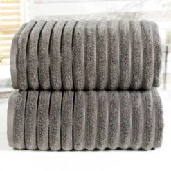 Ribbed Charcoal 2 Piece Bath Sheet Towel Set