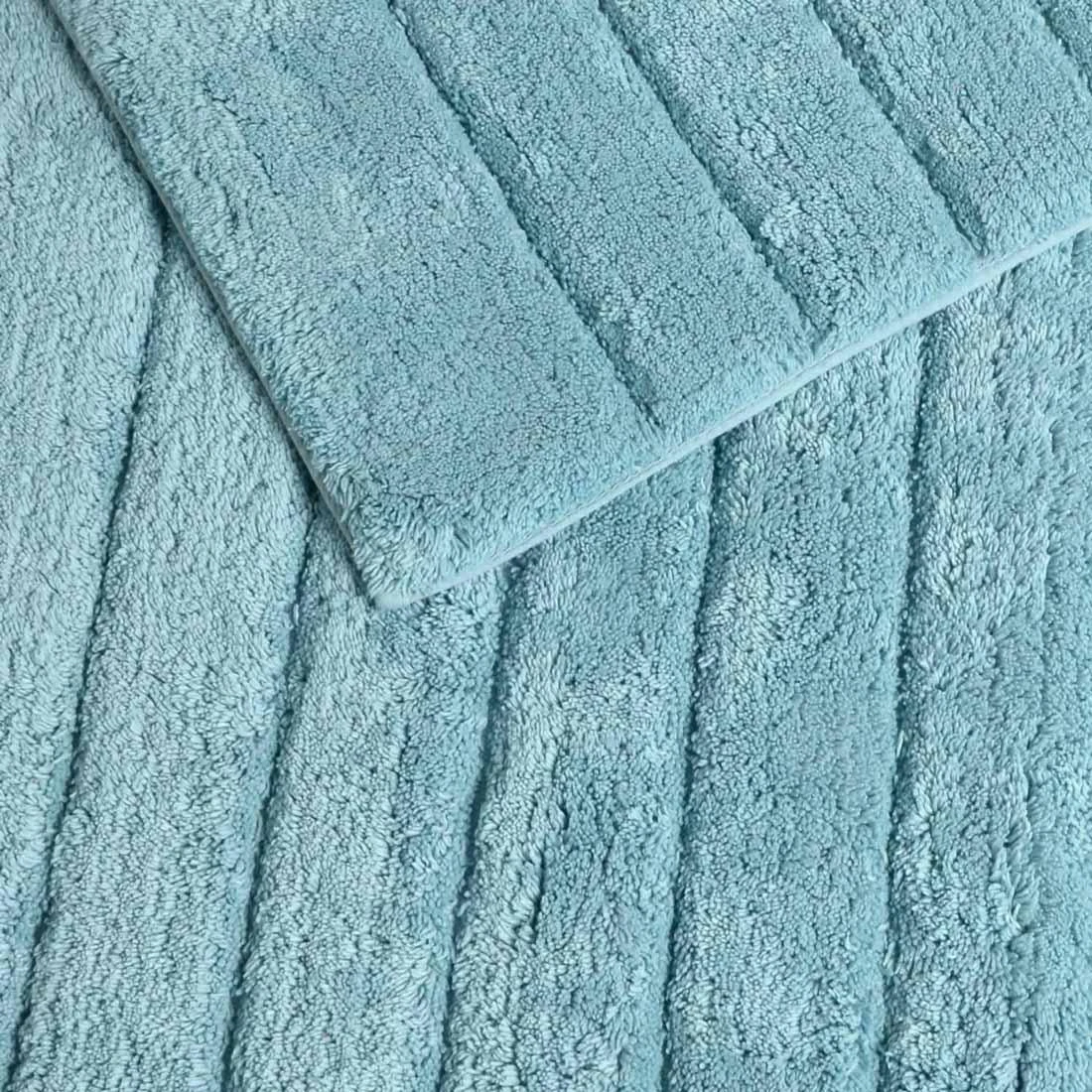 Allure Linear Rib Cotton Bath & Pedestal Mat Set Duck Egg 4 Allure Linear Rib Cotton Bath & Pedestal Mat Set Duck Egg - Image 2