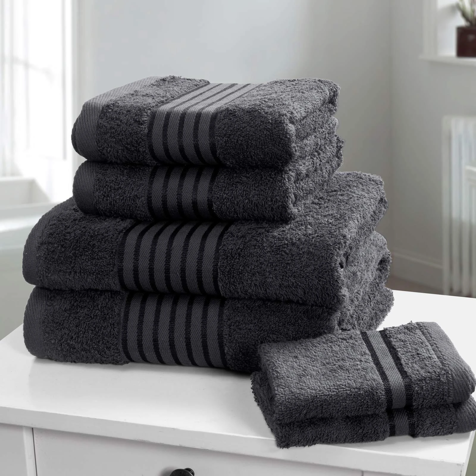 Windsor 100% Cotton 6 Piece Towel Bale Grey 3 Windsor 100% Cotton 6 Piece Towel Bale Grey