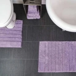 Allure Linear Rib Cotton Bath & Pedestal Mat Set Heather