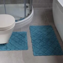 Kyra Cotton Bath & Pedestal Mat Set Lagoon