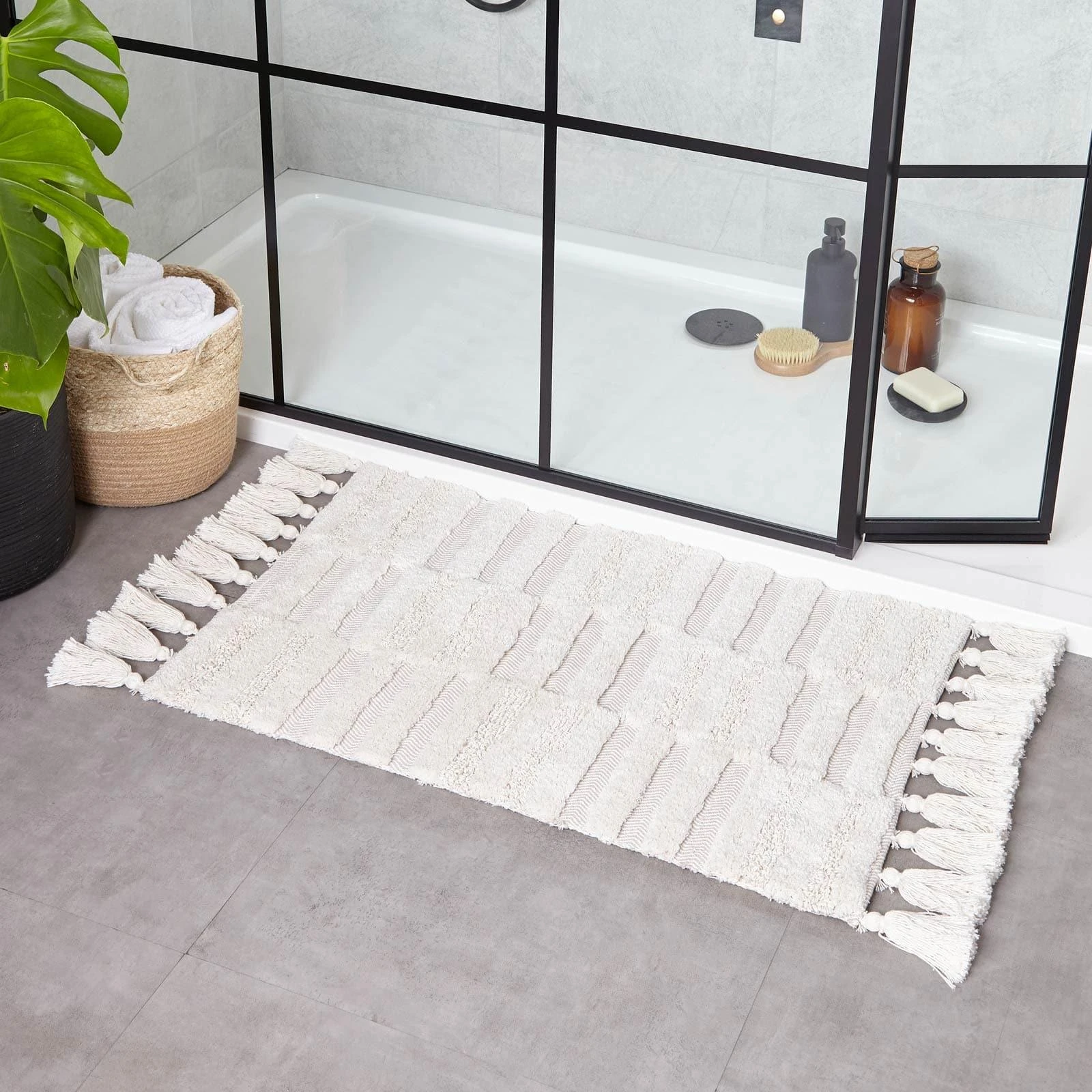 Tassel Stitch Cotton Bath Mat Natural 3 Tassel Stitch Cotton Bath Mat Natural