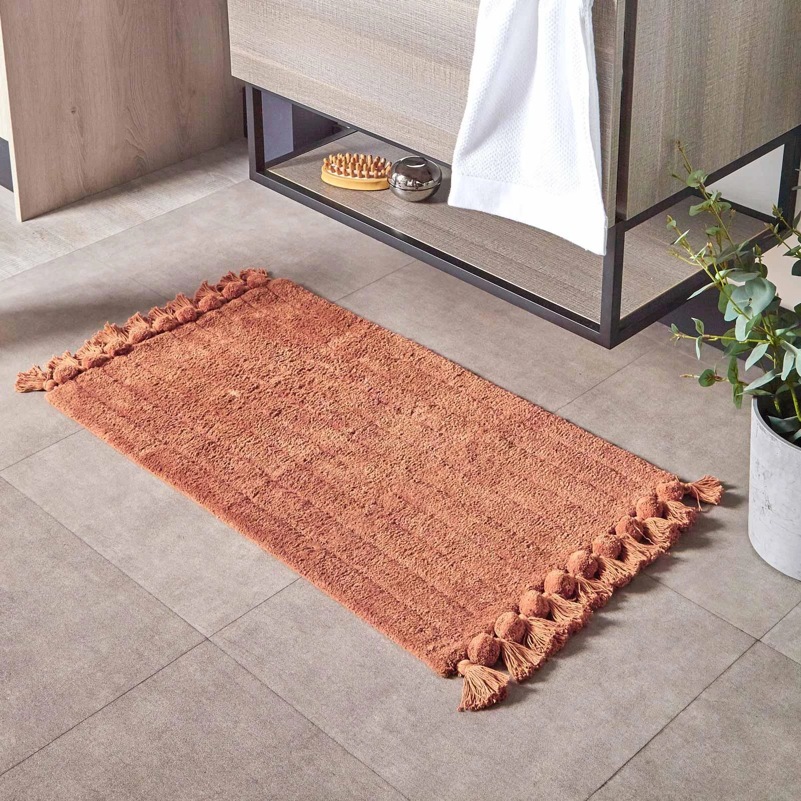 Ribbed Tassel Cotton Bath Mat Pecan 3 Ribbed Tassel Cotton Bath Mat Pecan
