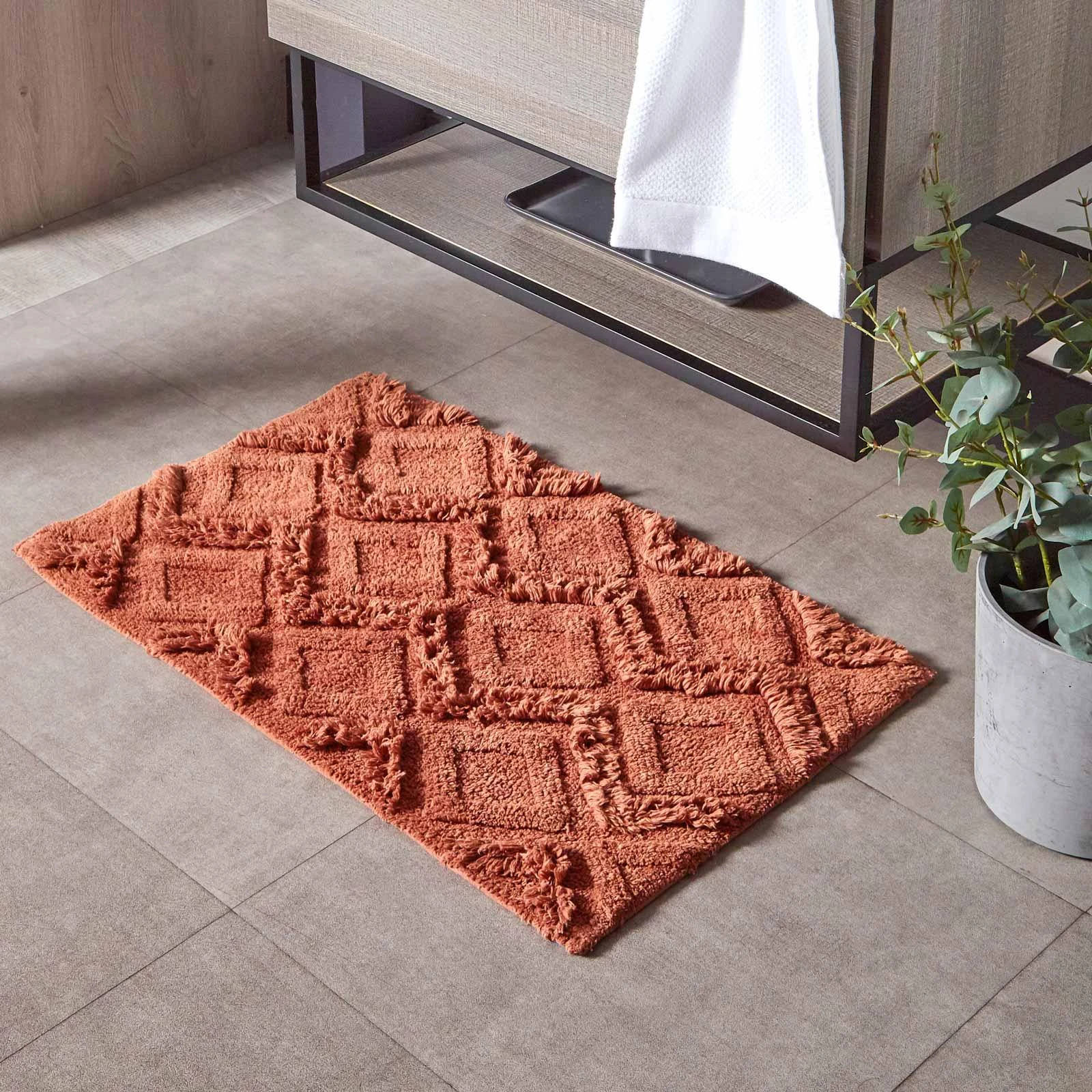 Diamond Tufted Cotton Bath Mat Pecan 3 Diamond Tufted Cotton Bath Mat Pecan