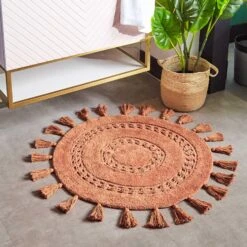 Circle Tassel Cotton Bath Mat Pecan