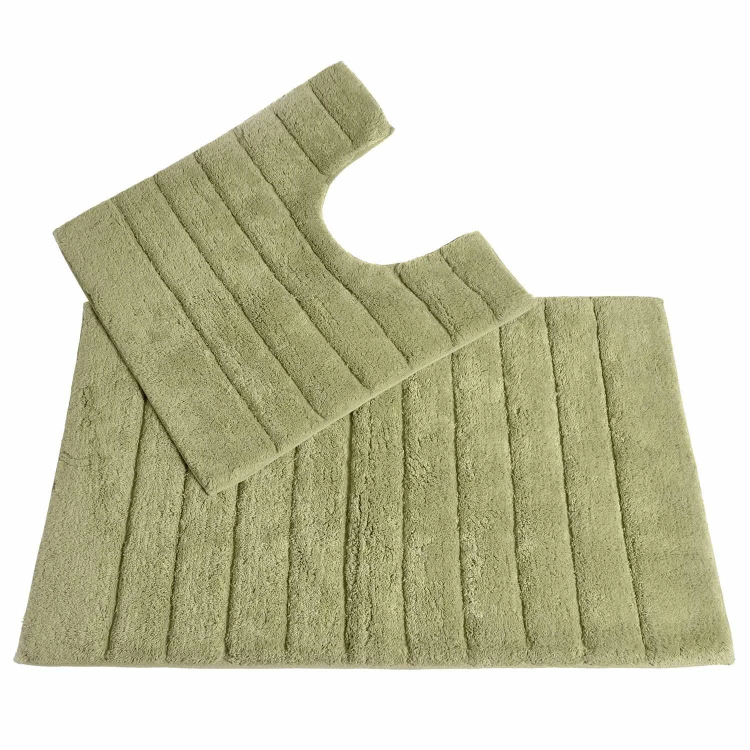 Allure Linear Rib Cotton Bath & Pedestal Mat Set Green 3 Allure Linear Rib Cotton Bath & Pedestal Mat Set Green