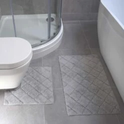 Kyra Cotton Bath & Pedestal Mat Set Grey