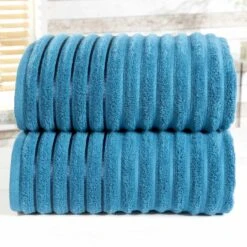 Ribbed Teal 2 Piece Bath Sheet Towel Set