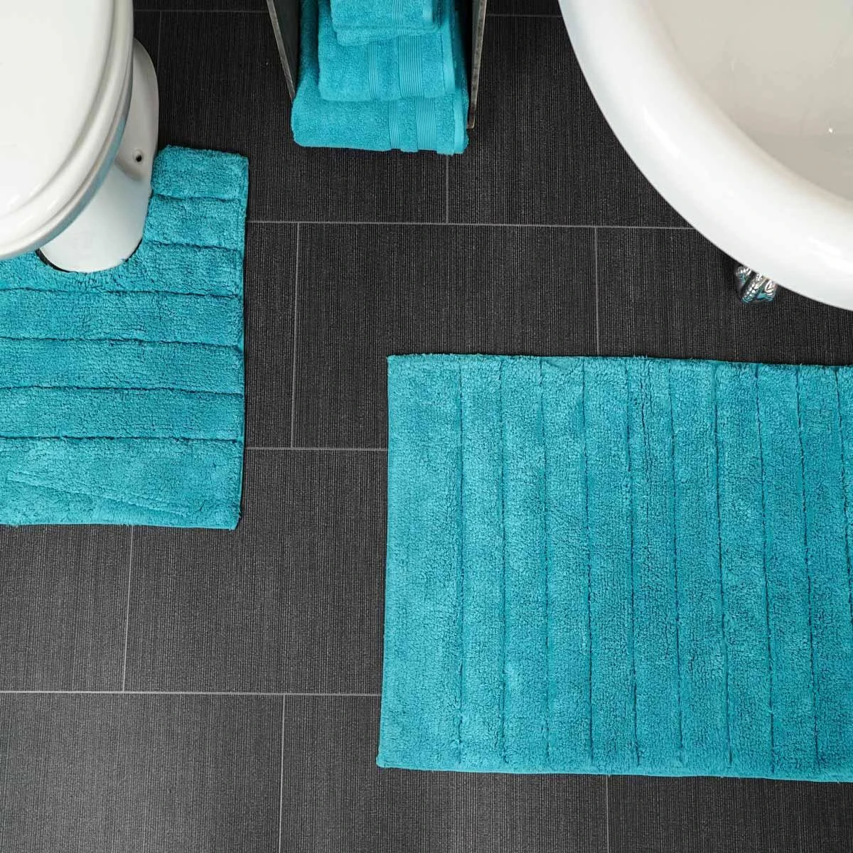 Allure Linear Rib Cotton Bath & Pedestal Mat Set Turquoise 3 Allure Linear Rib Cotton Bath & Pedestal Mat Set Turquoise